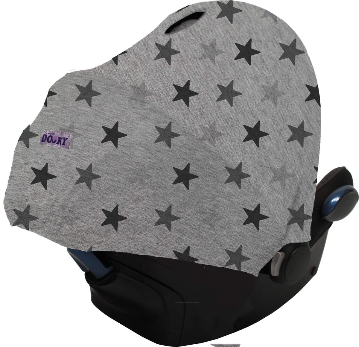 Dooky Hoody Cover for Baby Car Seat/ Pram/ Stroller/ Pushchair, Universal Fit, Protects from Sun, Wind and Light Rain, UPF 50+ UV Protection, Easy to Install and Wash, Grey Stars — view 4