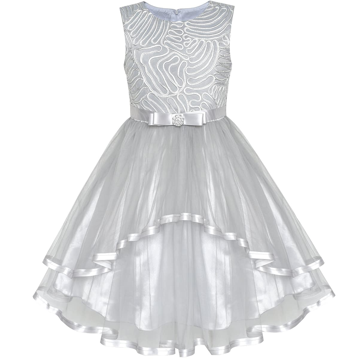 Sunny Fashion Flower Girls Dress Blue Belted Wedding Party Bridesmaid Size 4-12 — view 19