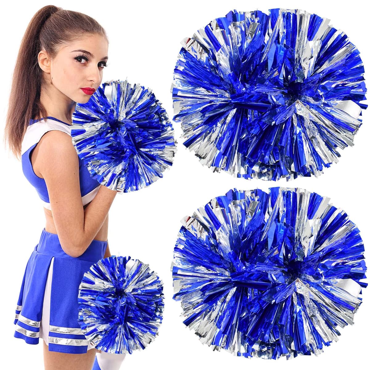 Colexy Pompones de Animadora, 2 Piezas Cheer Leader Poms Animadora Poms, Cheerleading Pom Poms Metallic Cheers Bola de Flores con Mango, para Competición Deportiva, Celebración Navideña