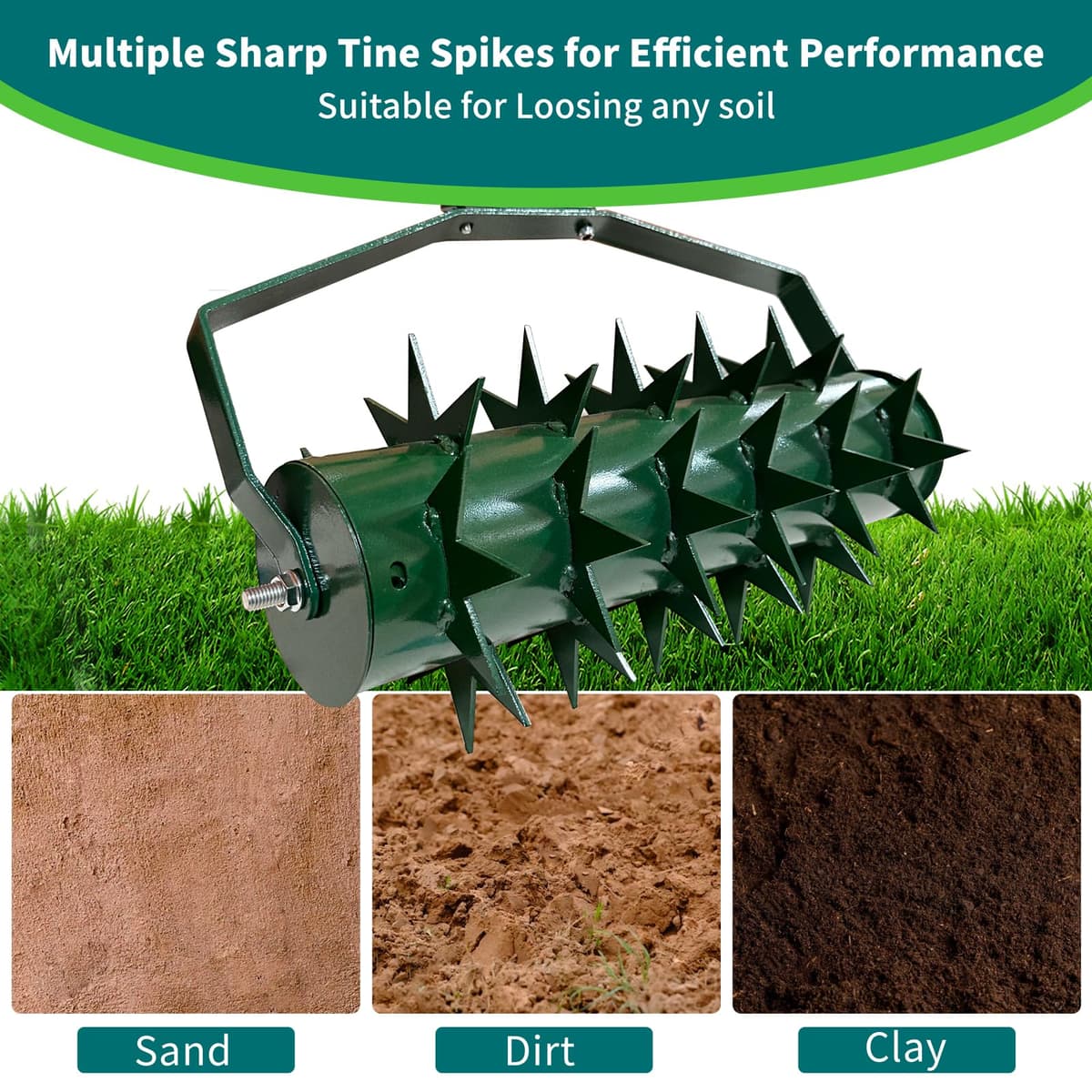 Manual Lawn Aerator, Roller Type Lawn Aerator, Lawn Roller with 2" Handle and Nails and Handle, Manual Scarifier Lawn Roller for Patios, Lawns in Garden — view 4