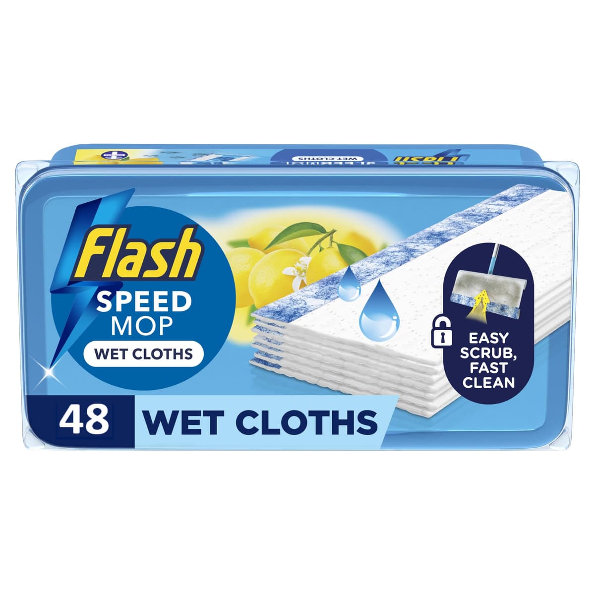 Flash Speedmop Wet Floor Cleaning Wipes, 96 Cloths (24x4), Antibac Lemon Multi-Surface, Trap & Lock Daily Dirt, Grease & Grime Without Getting Down On Your Knees ( Package may vary) — view 7
