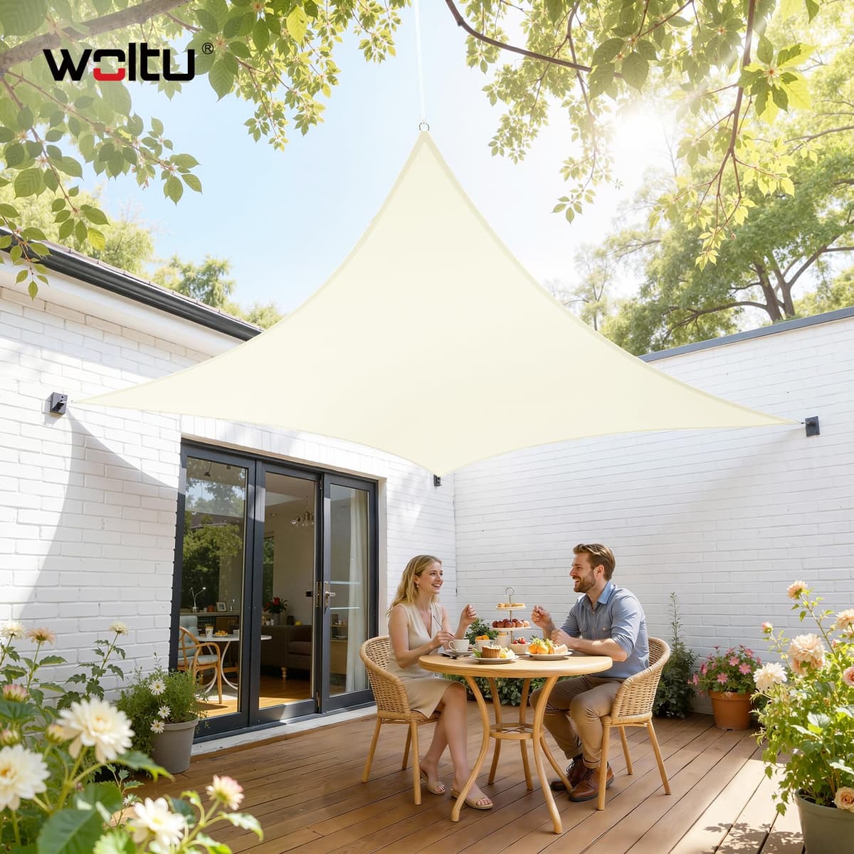WOLTU Toldo Vela de Sombra Rectangular 2x4 m HDPE Transpirable Anti Rayos UV Solar protección 85% Resistente y para Jardín, Patio, Exteriores Arena, Crema — view 2