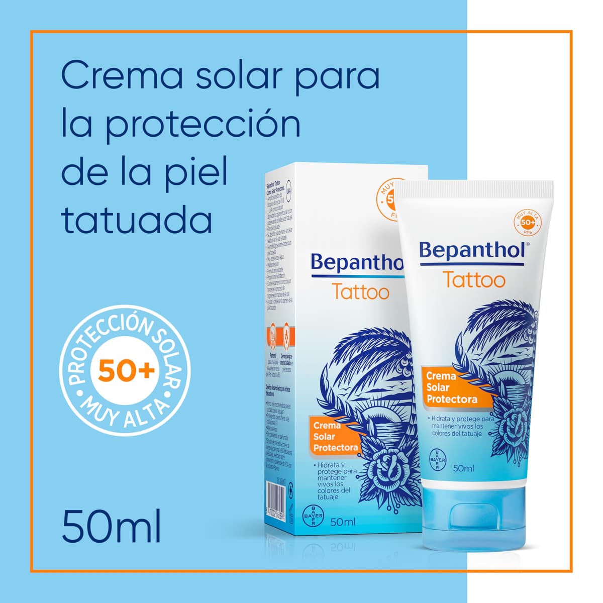 Bepanthol Tattoo Crema Solar 50, Proteccion Solar para Tatuajes SPF50, 50 ml — view 9