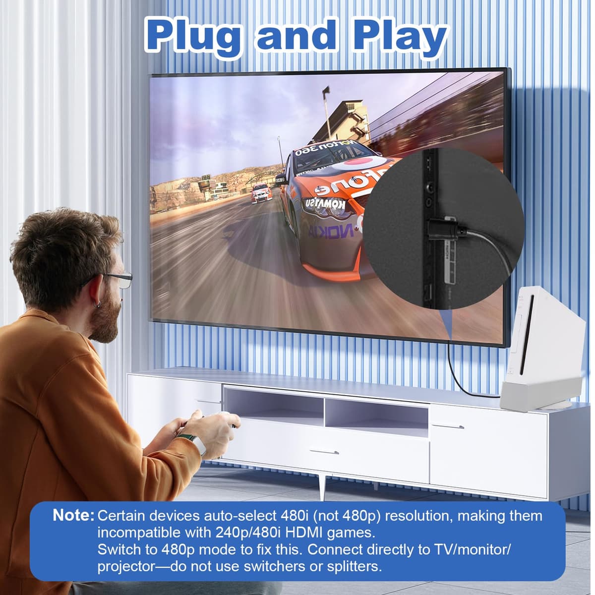 Equiyoal Adaptador para Wii a HDMI Cable Convertidor para Wii a HDMI Video Converter Full HD 1080P/720P para W-II Display Modes 720P NTSC para Monitor Projector TV, Integrado y diseño de Cable HDMI — view 4