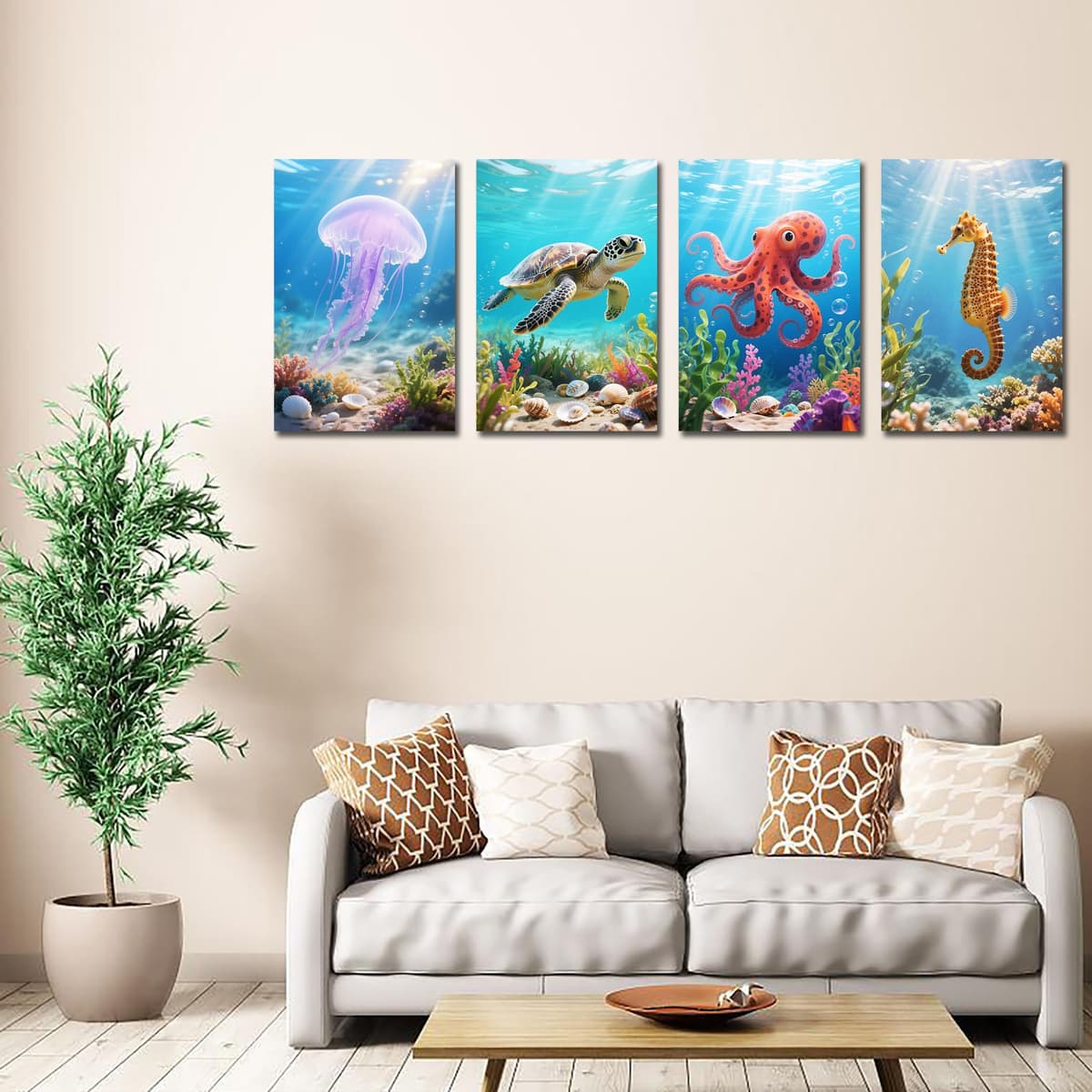 Fokenzary Kit de Pintura por Números para Adultos DIY Tortuga Marina Animal Marino Lienzo Conjunto para Principiantes con Caballete y Pinturas Acrílicas con Marco (20x30cm x 4pcs) — view 2