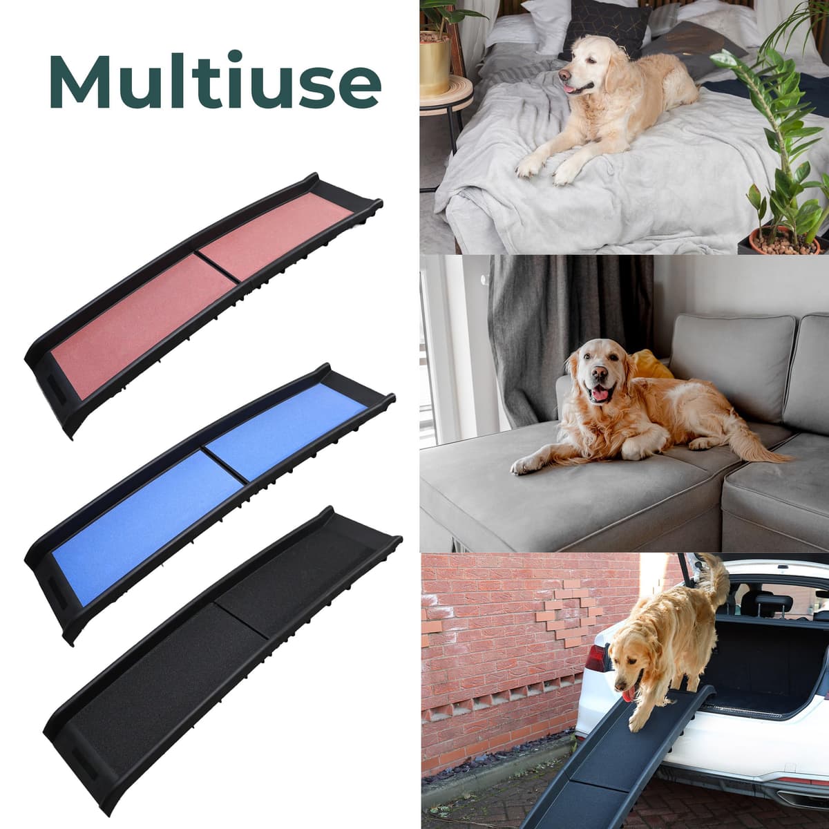 DIVCHI Pet Ramp Anti Slip Dog Ramps Lightweight & Portable Plastic Dog Car Ramps Foldable Pets Ramp (Blue) — view 5