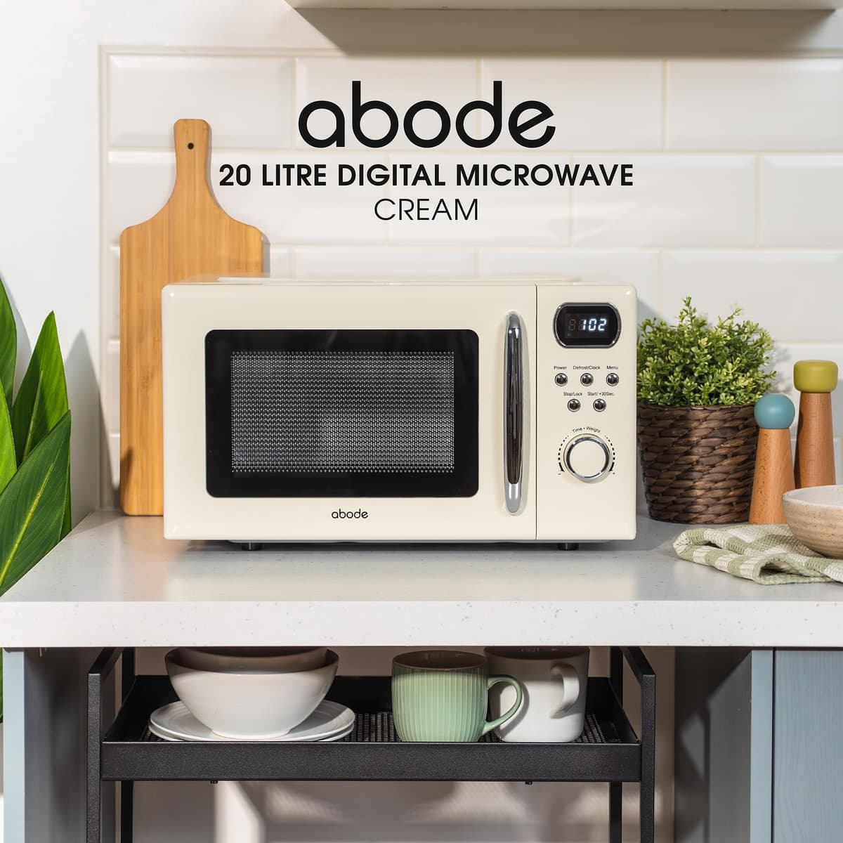 Abode Retro Microwave 20 Litre Cream Digital 800W, Mirror Finish, 8 Auto Cook Settings & Defrost, 5 Power Levels AMD2004C (Cream) — view 3