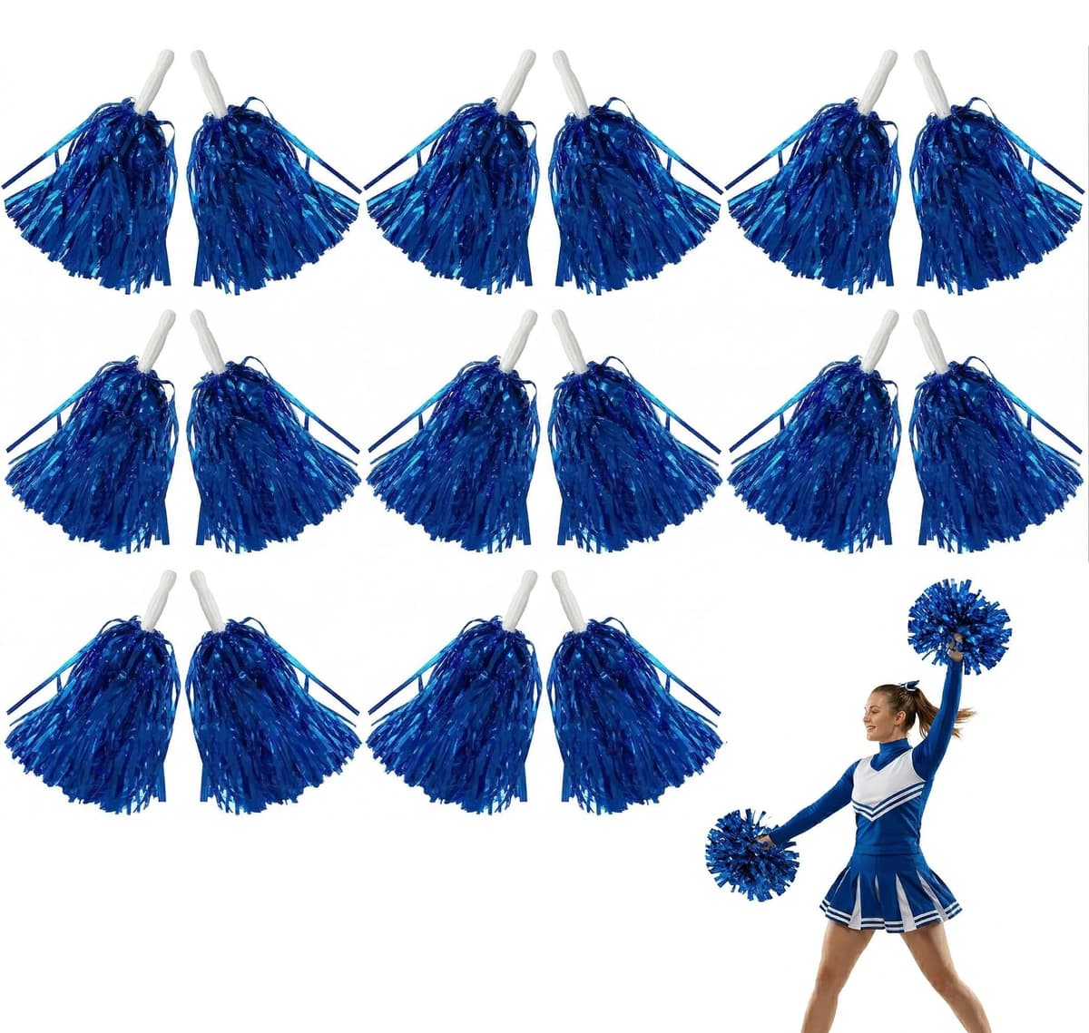 EAVUYIS 16 unidades de pompones de animadora, pompones de colores para animadoras con asa, para eventos deportivos, juegos escolares, bailes y raves
