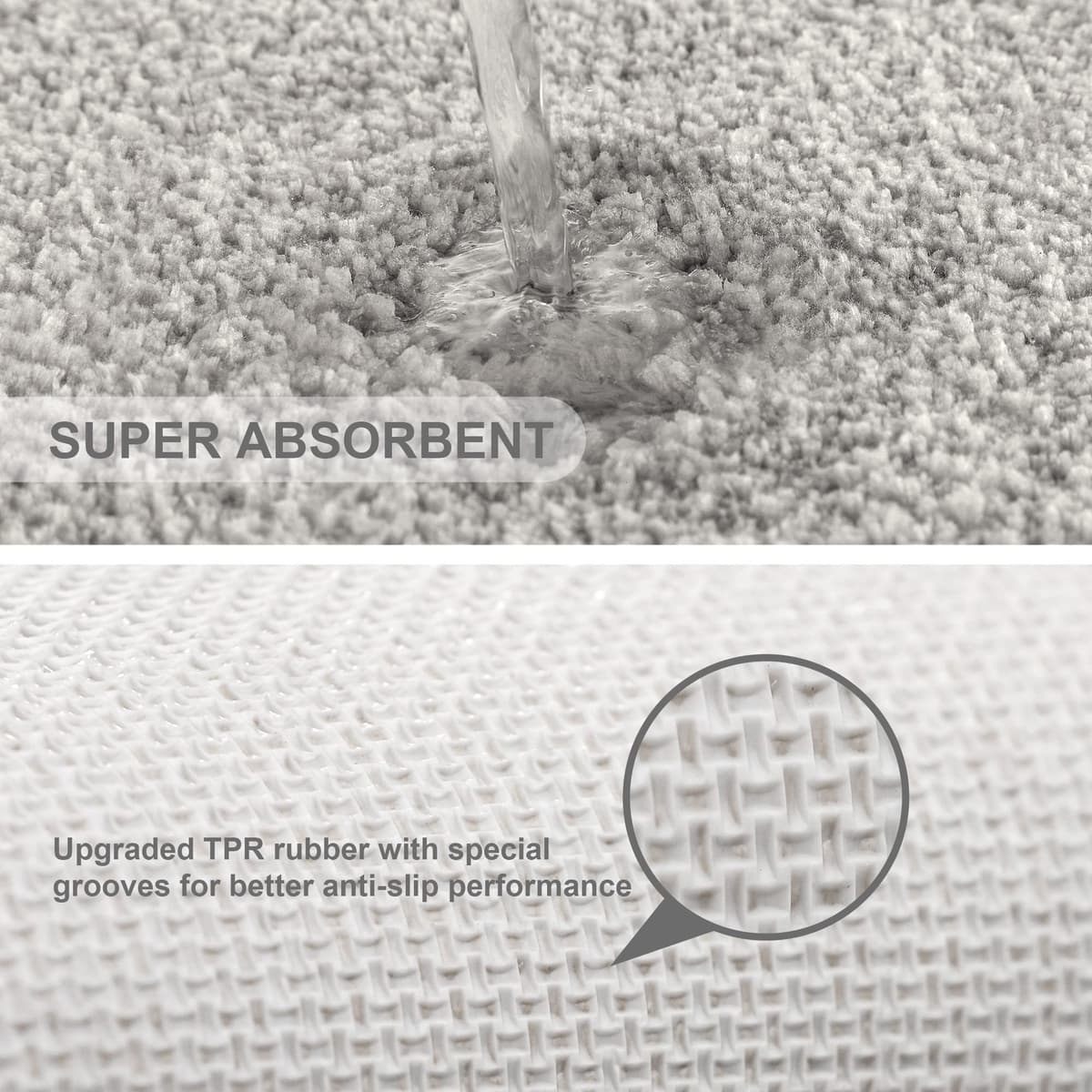 VANZAVANZU Alfombra de Ducha Antideslizante Espesa Absorbente Ultra Suave - Alfombrilla de Baño Mullido Microfibra, Lavable a Máquina - 40 x 60cm (Gris Claro) — view 5