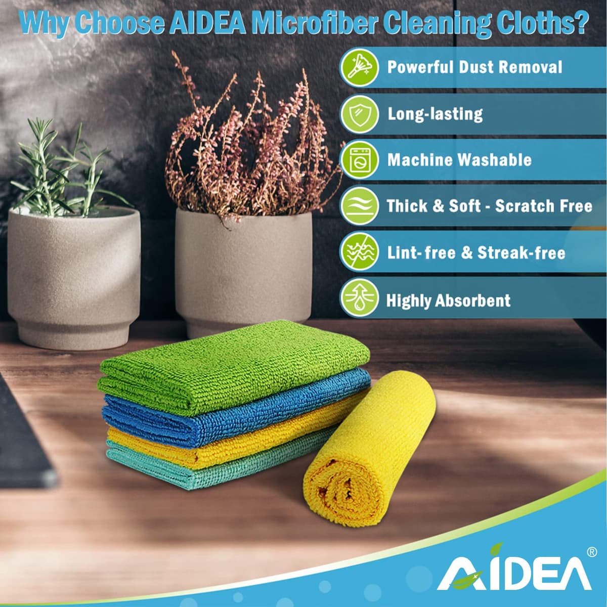 AIDEA Microfibre Cloth Pack of 8, Multifunctional Reusable Cleaning Cloths, Lint Free Streak Free Washable Cloth Duster for House, Kitchen, Car, Motorbike, Windows 30 x 30 cm — view 2