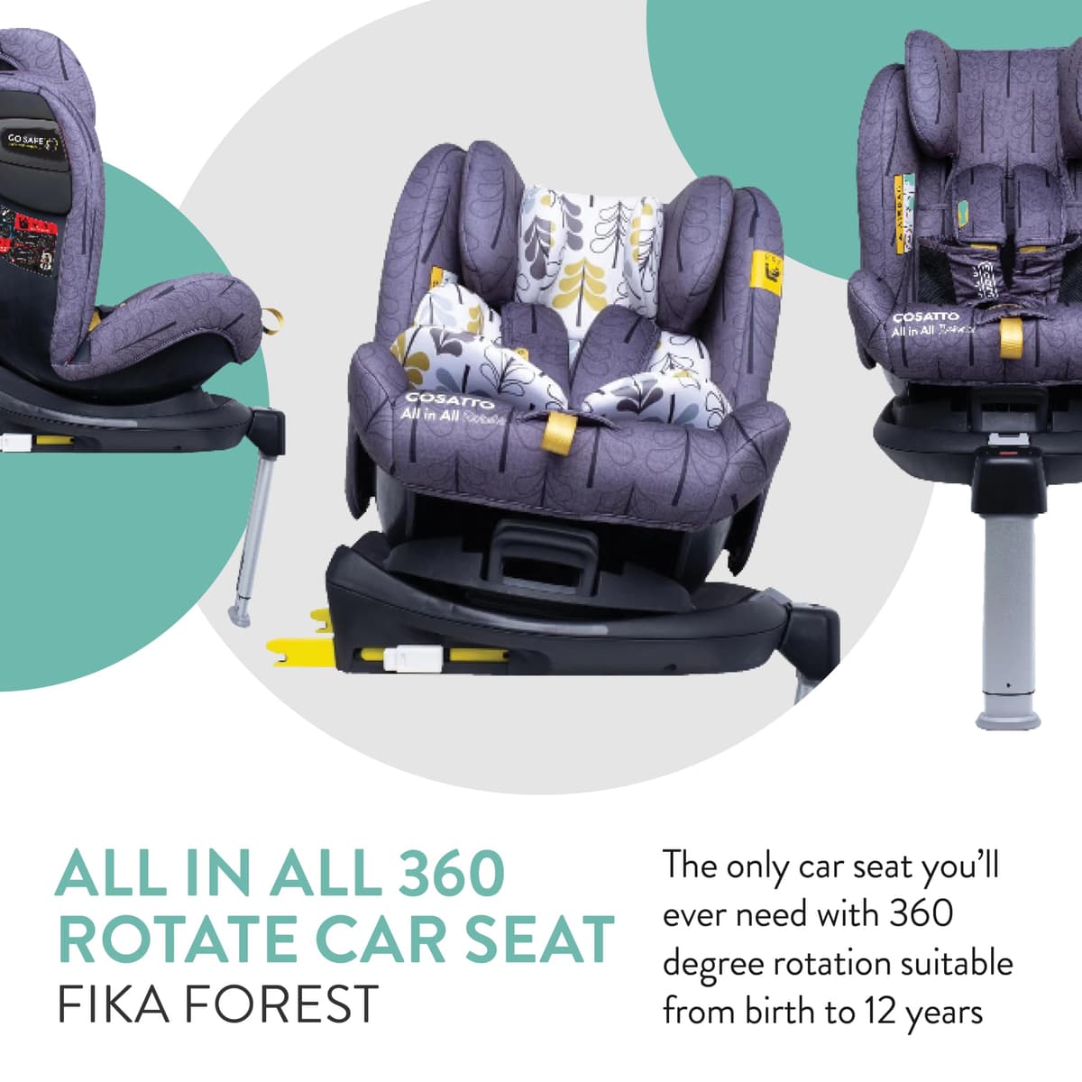 Cosatto All in All Rotate 360° Swivel Spin Car Seat - Group 0+123, 0-36 kg, 0-12years, ISOFIX, ERF, Anti-Escape (Fika Forest) — view 2