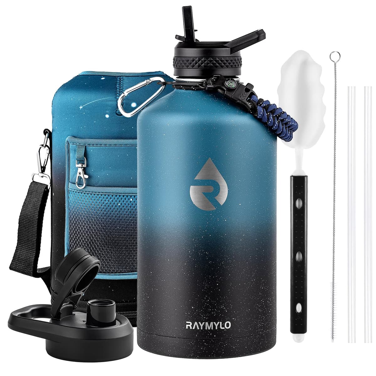 RAYMYLO One Gallon Water Bottle Insulated, Triple Walled Vacuum Stainless Steel (Cold for 48 Hrs), Leak Proof & Non-BPA, Large Water Flask Jug with Paracord Handle & Straw Spout Lids — view 98