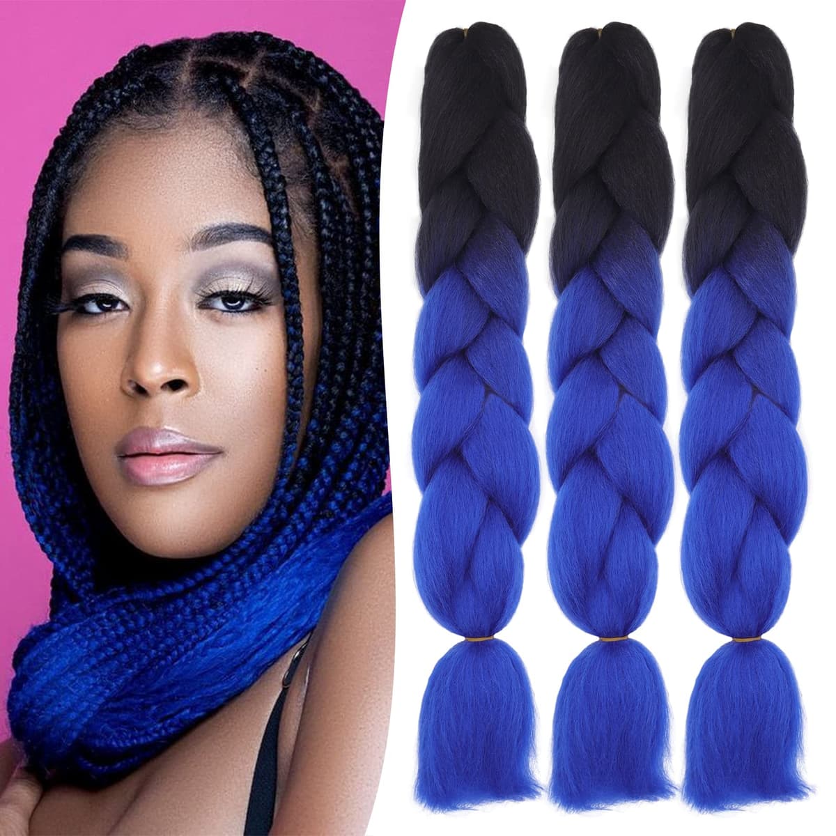 24" Braiding Hair Extension Jumbo Braids Synthetic 3bundles/pack Crochet Hair Afro Box Braid Heat Resistent (Dark Purple) — view 50