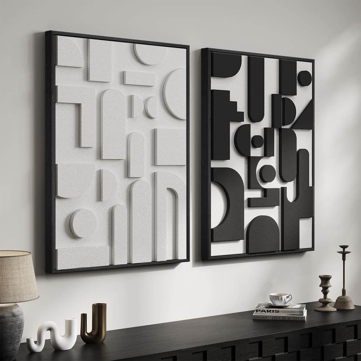 Large 3D Textured Framed Abstract Wall Art for Living Room, 3 Piece Modern Paintings Artwork for Walls, Black White Brown Geometric Sandstone Texture Pictures for Hallway Office Home Decor 24x36 In — view 45