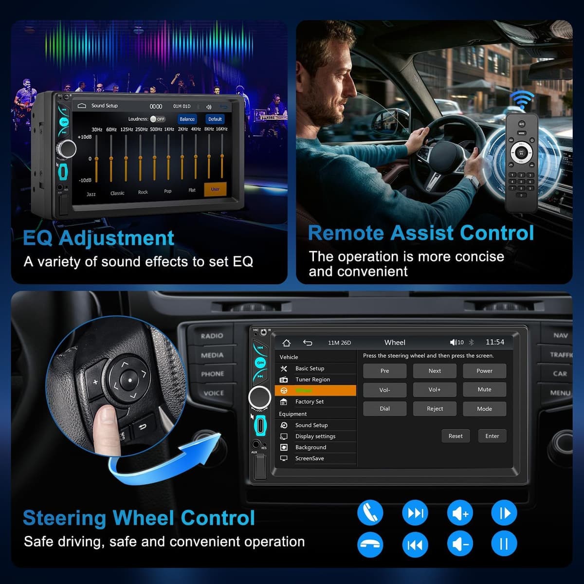 Radio Coche 2 DIN con Wired CarPlay&Android Auto,7" HD Carplay Coche con Pantalla táctil,Autoradio con Bluetooth,Mirror Link,FM,AUX,Cámara de Respaldo,Navegación GPS,Control por Voz,Type-C,USB,SWC — view 6