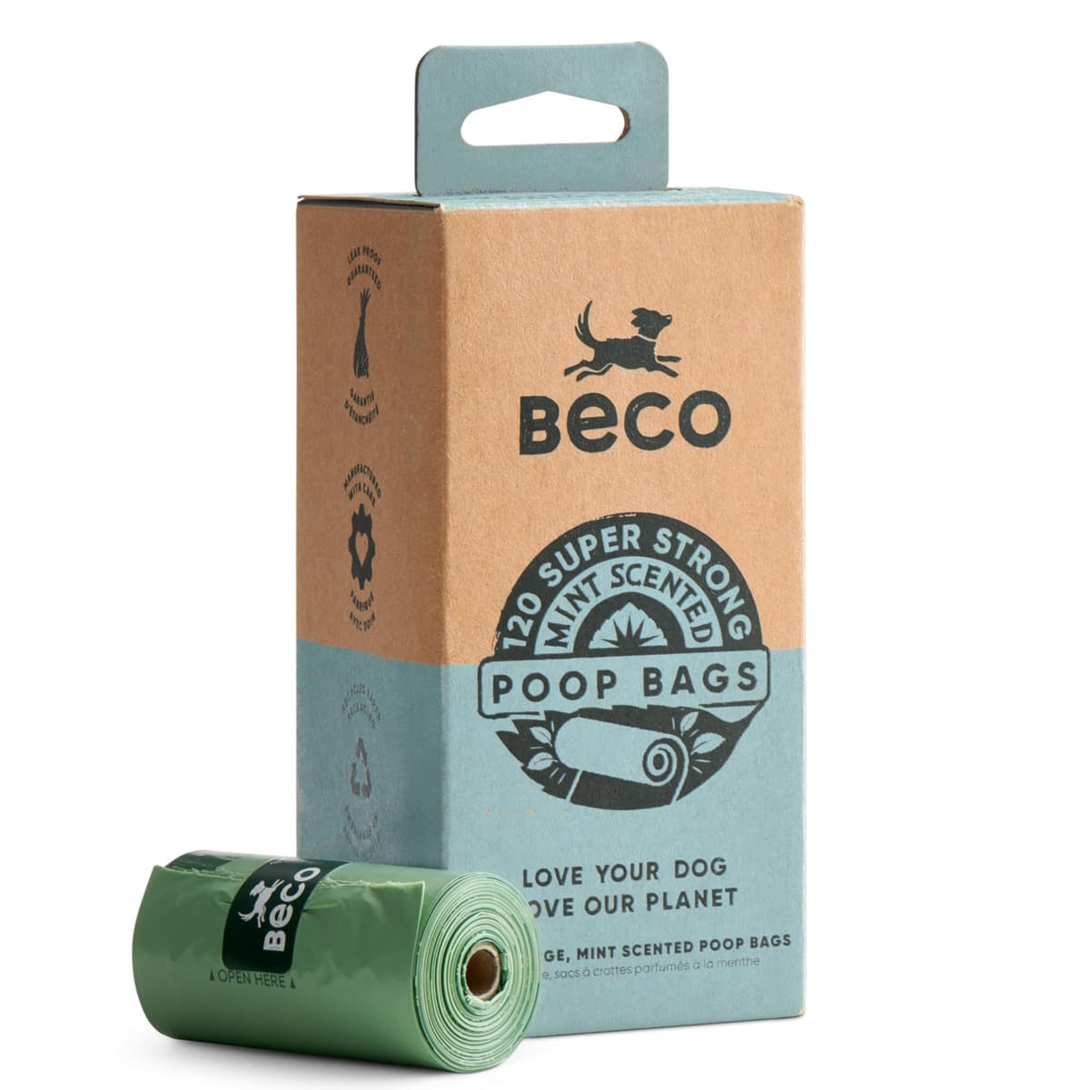 Beco Dog Poo Bags - Strong, Leakproof & Large - 94% Recycled Plastic, Extra Thick Dog Poop Bags, Heavy Duty - Unscented Refill Rolls, 270 Count — view 10