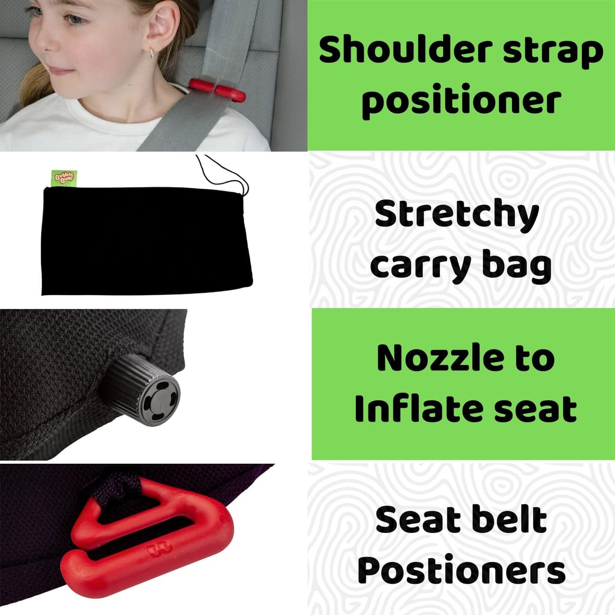 BubbleBum Inflatable Booster Car Seat - Travel Car Seat - Portable Car Booster Seat - Booster Seat for Car - Slim Foldable Narrow Design Car Seat - Perfect for Kids 4-11yrs Old - Black — view 5