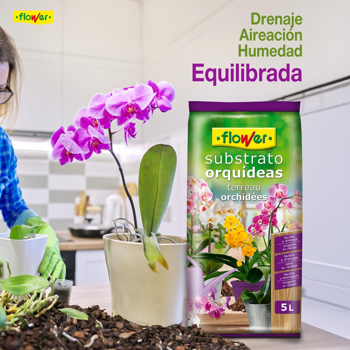 Flower - Sustrato para Orquídeas 5 L | Corteza de Pino para Orquídeas y Plantas Epífitas | Drenaje y Aireación | Retención de Humedad | Desarrollo Radicular — view 3