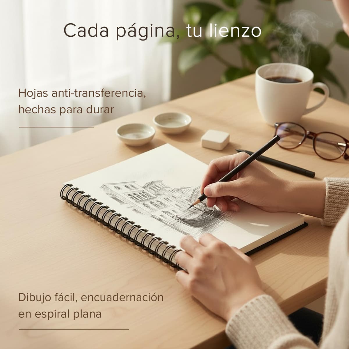 Cuaderno de Bocetos de Artista A4 - Tapa Dura, Papel muy Grueso de 200 gm2 - Encuadernado en Espiral para Niños, Profesionales, Dibujar y Hacer Bocetos - 21x29 cm, 40 hojas, 80 Páginas — view 3