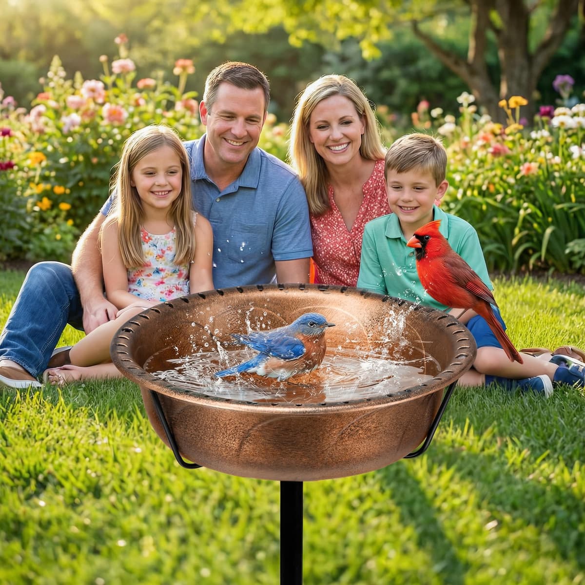VIVOHOME Bird Bath for Garden, Metal Vintage Freestanding Birdbaths, Upgraded 4-Pronged Base, Bird Baths Feeder Bowl for Outdoor Garden Patio Yard Lawn Decor Retro Bronze — view 2