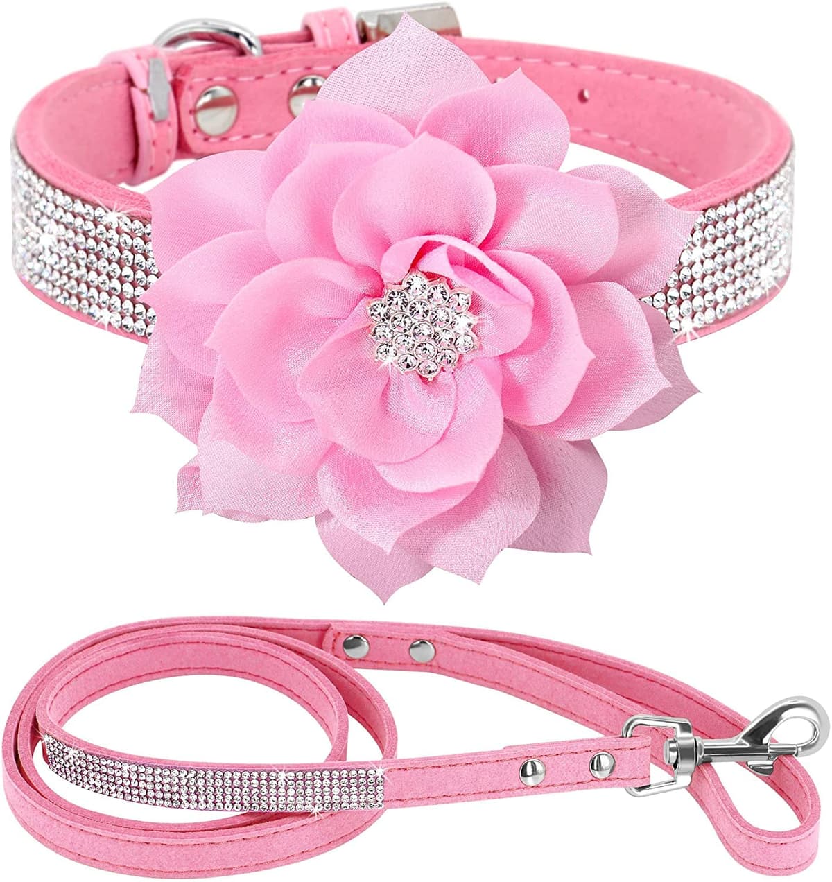 Cute Dazzling Sparkling Elegant Fancy Soft Suede Leather Bling Rhinestone Crystal Jeweled Pet Cat Dog Puppy Collar Dog Leash Combo Set (S, Black-2) — view 11