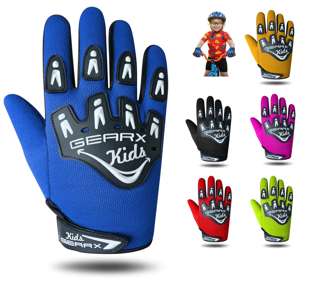 GearX Guantes de Ciclismo para niños, BMX, Bicicleta de montaña, Motocross, Enduro, Paintball, ATV, Quad, Karting, Deportes y Senderismo