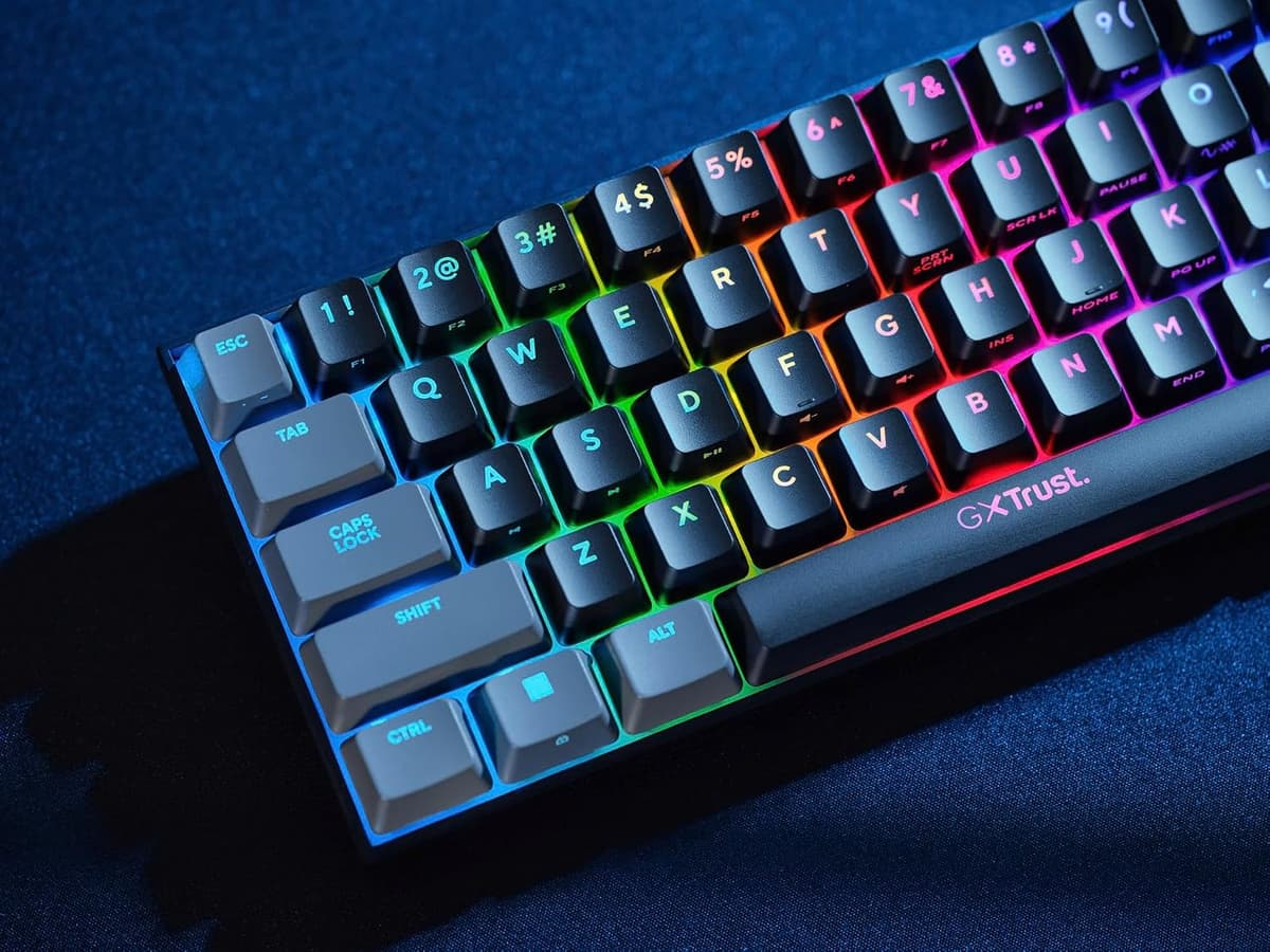 GXTrust 867 Acira Teclado Mecánico 60% Español QWERTY, Teclas de Doble Función, Iluminación RGB, Mini Teclado Gaming Compacto Programmable con Cable USB PC Portátil - Negro/Gris Mini (60%) — view 7