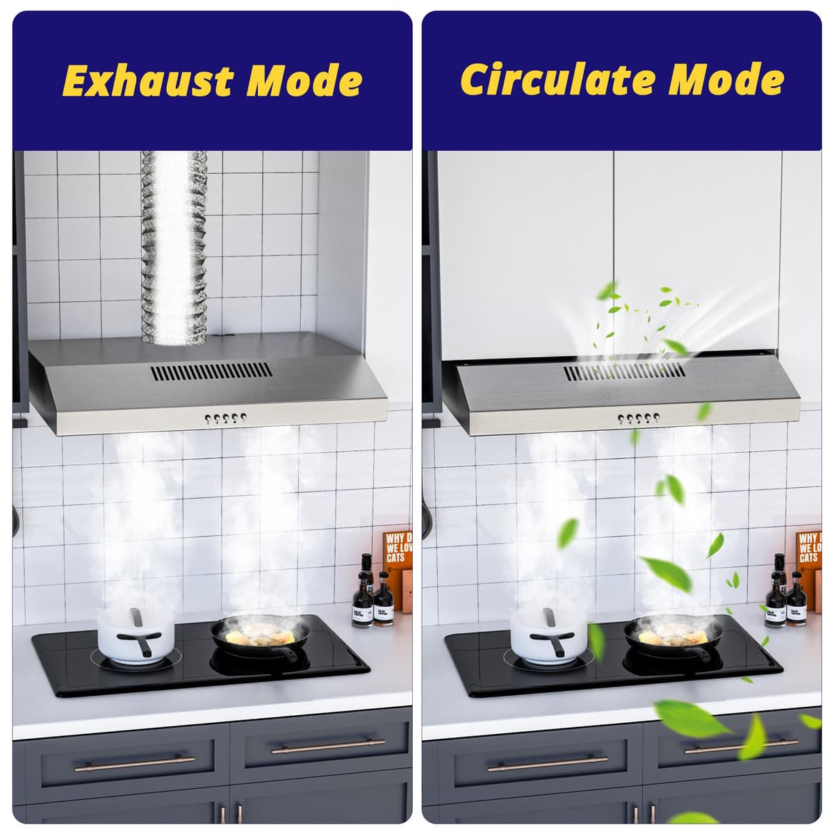 FIREGAS 60cm Cooker Hood Extractor Fan, Stainless Steel Extractor Hood with Brushless Motor, Dual Top/Back Venting & Recirculation Mode, Ultra-Quiet, LED Lighting & Powerful Extraction for UK Kitchens — view 5