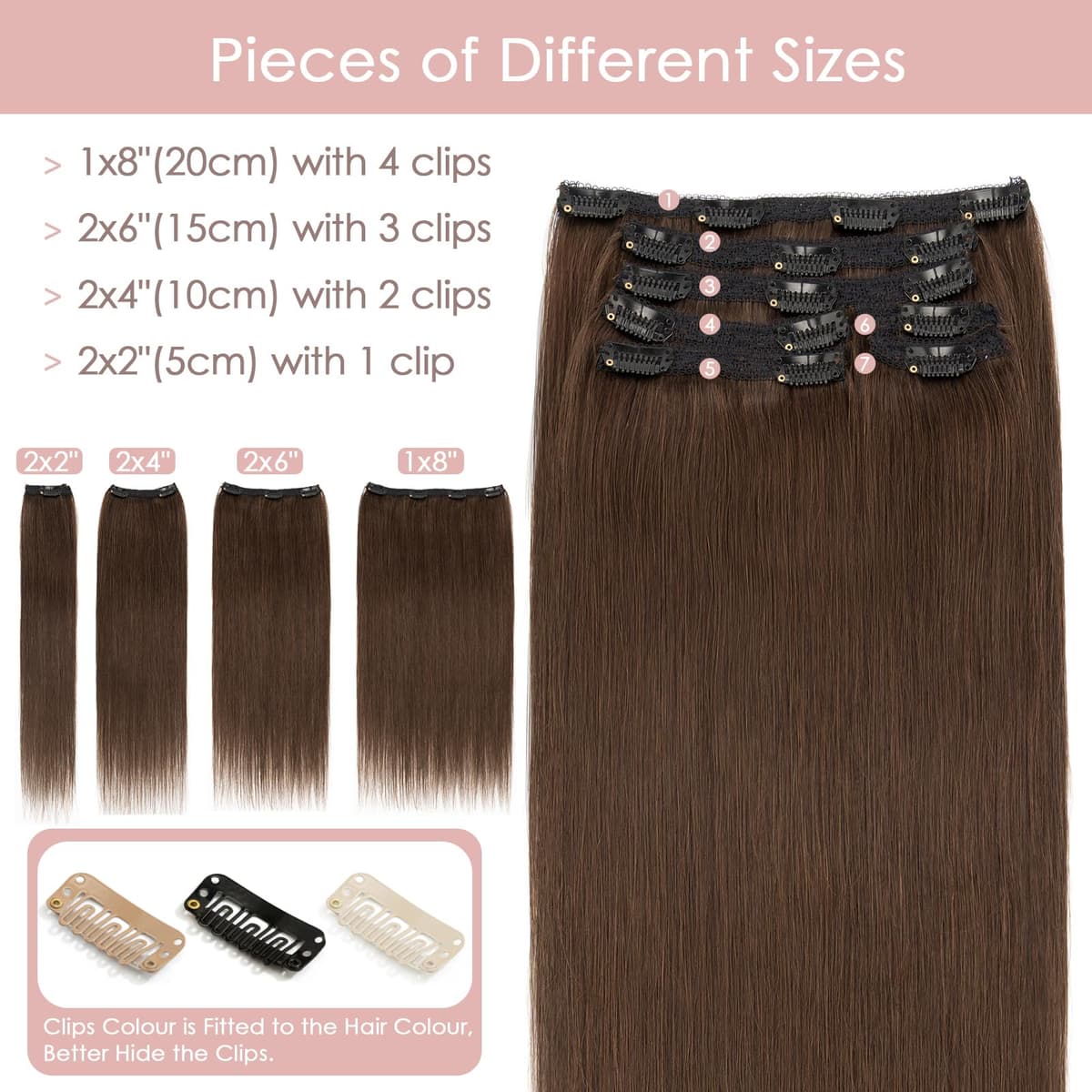 Silk-co 10inch Hair Extensions Clip in Hair Extension Human Hair #04 Medium Brown -Basic Thickness-Thin Weft- 8 Pieces Real Remy Straight Hair Extensions[50g] — view 56