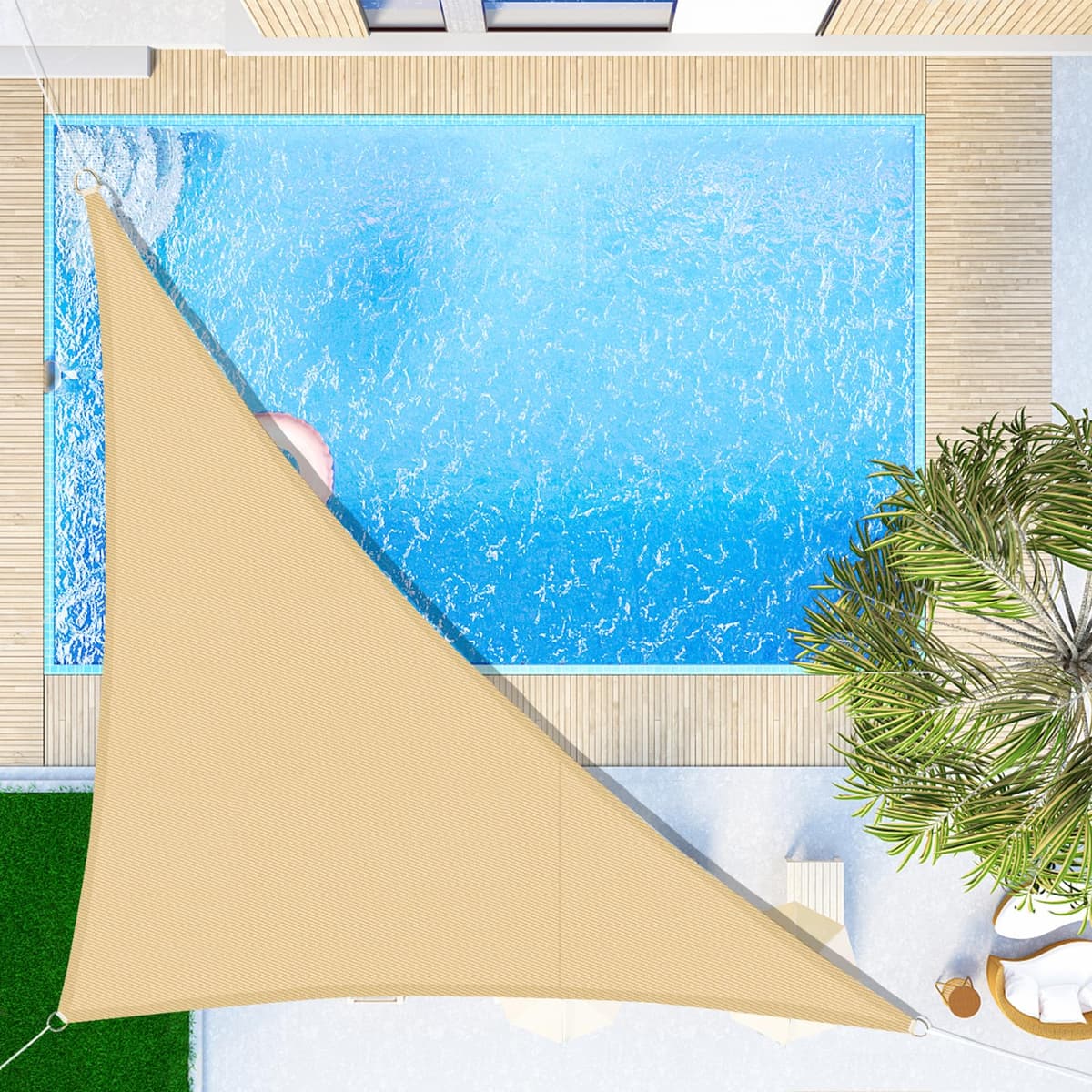 SUNNY GUARD Toldo Vela de Sombra Impermeable 3x3x3m Triangular a Prueba de Viento protección UV para Patio,Jardín, Exteriores, Terraza, Color Arena — view 28