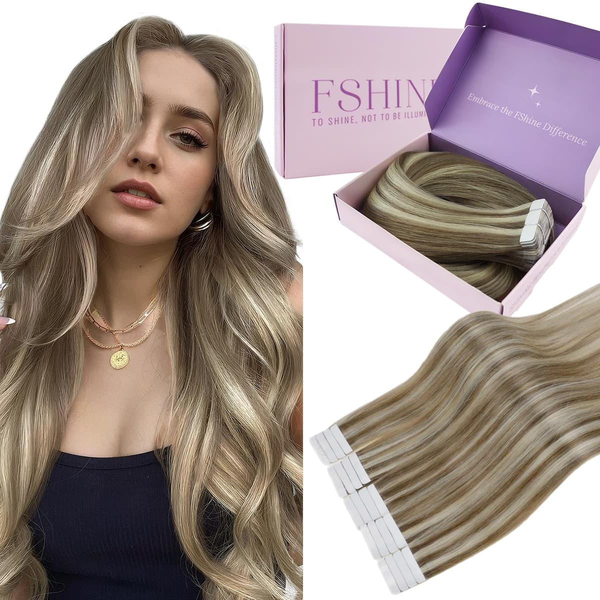 Fshine Extensiones de cabello humano rubio con cinta adhesiva, 12 pulgadas, pelo humano blanco para corto, 20 unidades, 30 g, extensiones reales — view 19