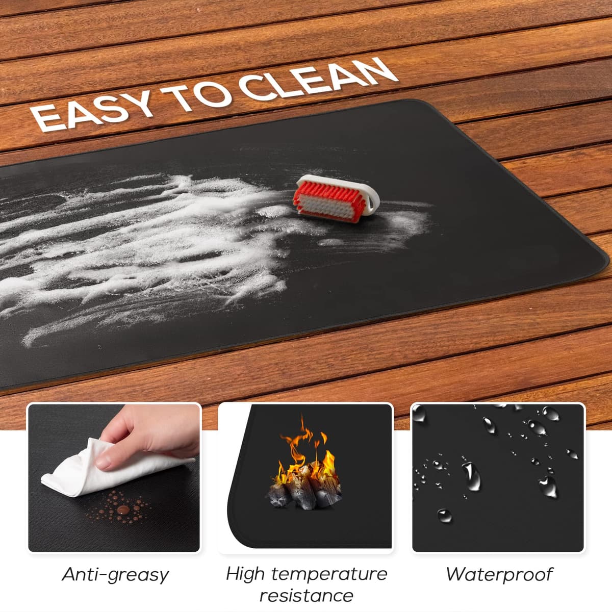 FLASLD Alfombra Ignifuga Semiredonda,Estera ignífuga para Chimenea de 61x104 cm, Alfombrilla de Salpicaduras de Gas Resistente al Calor, Protector para Patio, tapete Protector para Pisos — view 4