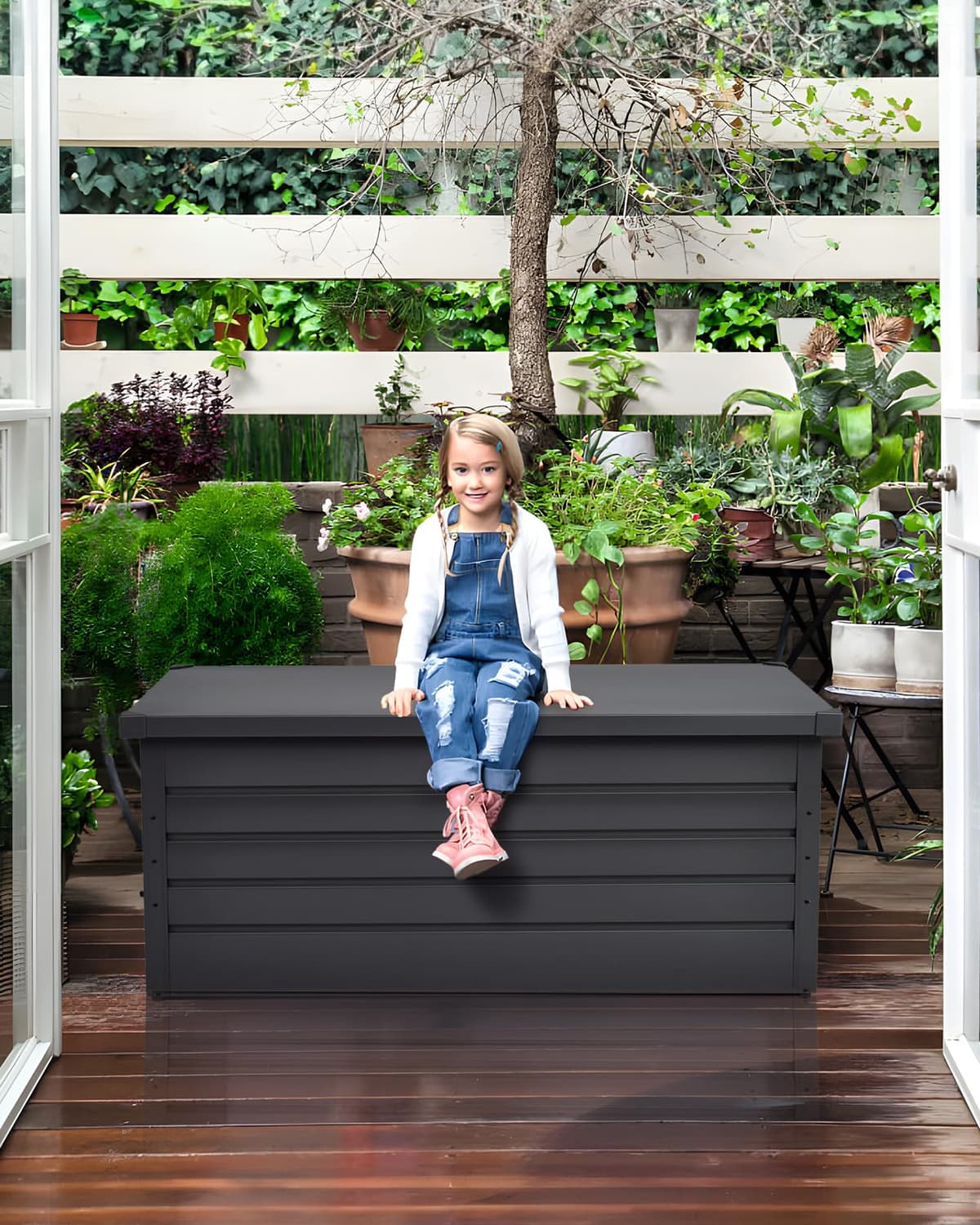 600L Extra Large Garden Storage Box Waterproof | Lockable Metal Garden Storage Box with Built-in Lock, XXL Outdoor Storage Unit for Cushion, Tools, Toys, 165x70x62 cm, Anthracite Grey — view 5
