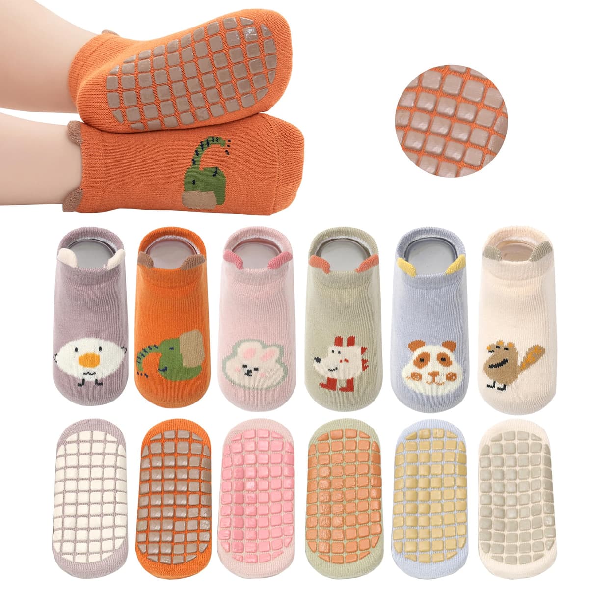YANWANG Bebé Antideslizante Tobillo Calcetines De Dibujos Animados Lindo Agarre Calcetines Para Bebés Niños Niños Niñas Multicolores 6 Par — view 7