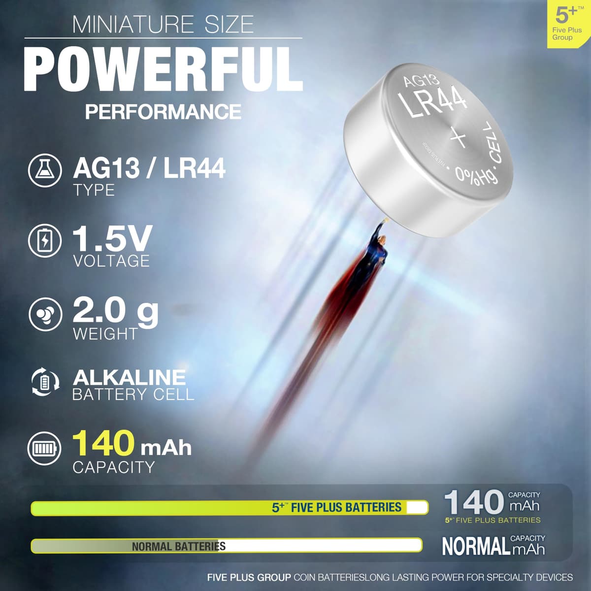 LR44 AG13 A76 357 SR44 L1154 1.5V Alkaline Button Cell Batteries (10 Pack) – High Capacity Coin Batteries for Watches, Key Fobs, Toys & Small Electronics — view 2