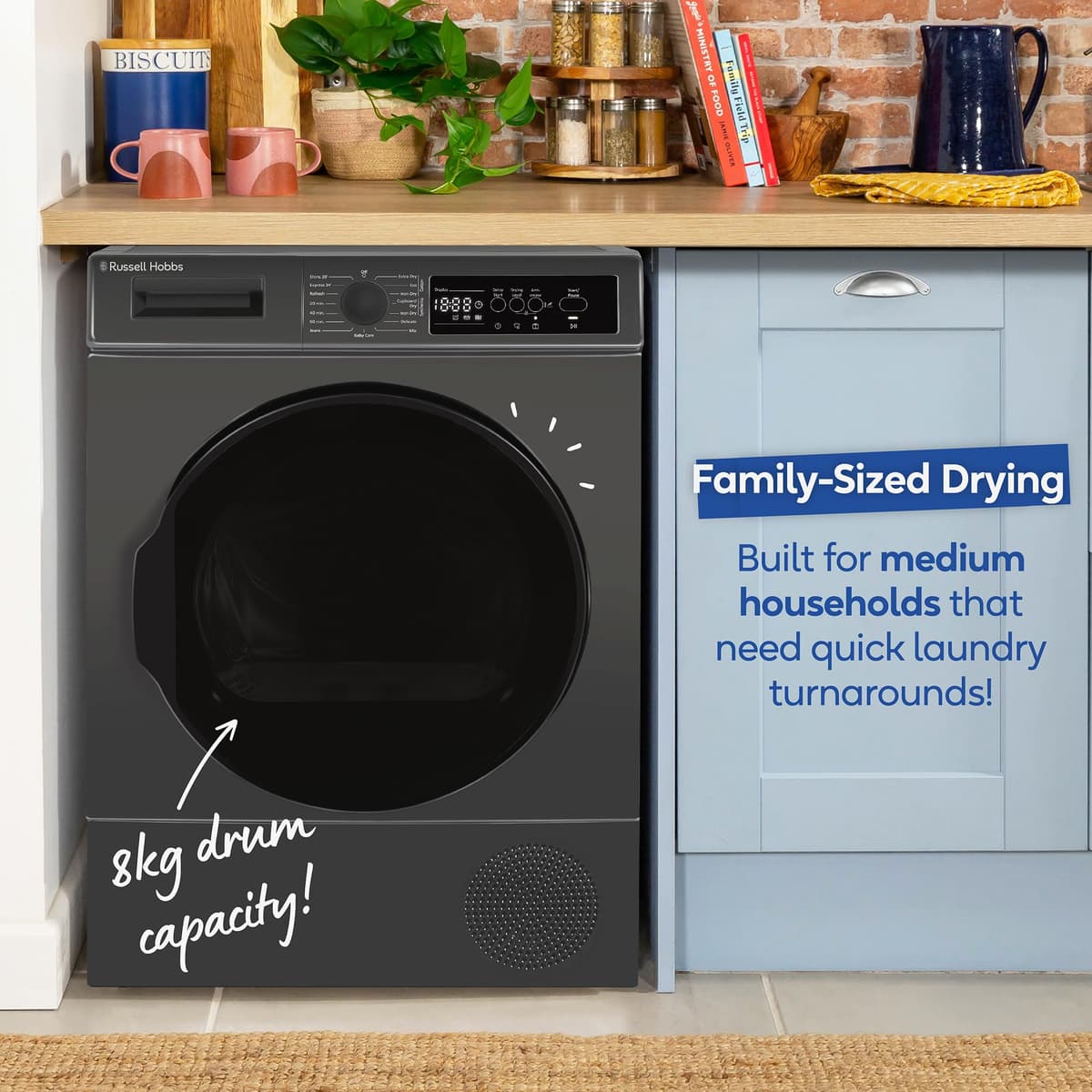 Russell Hobbs Freestanding Electric Heat Pump Condenser Tumble Dryer, 8kg Capacity, 15 Programmes, 3 Heat Settings, LED Display, Anti-Crease, Child Lock in Anthracite RH8HPTD1E12AN — view 4