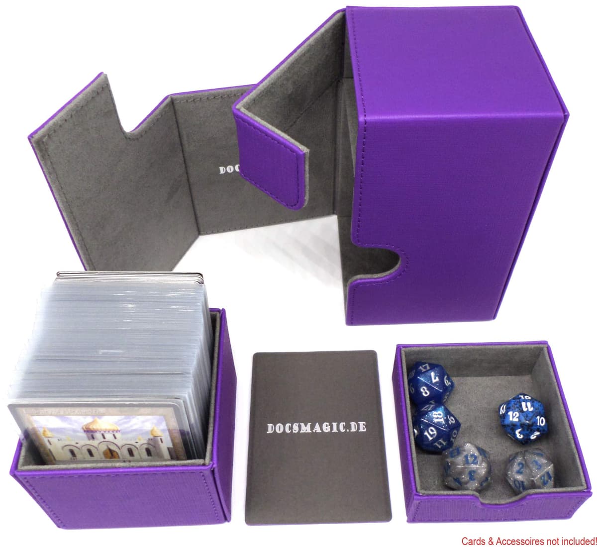 docsmagic.de Premium Magnetic Tray Box (100) Purple + Deck Divider - MTG - PKM - YGO - Caja Púrpura — view 5