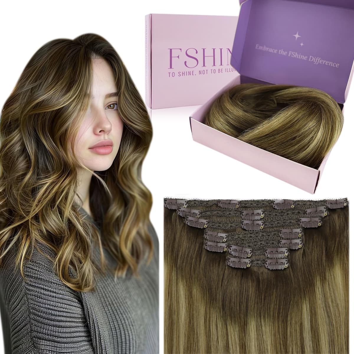 Fshine Clip in Hair Extensions Human Hair Copper Hair Extensions 18 Inch 120 g 7 pcs Color 330 Natural Straight Hair Extensions for Women Real Human Hair — view 58