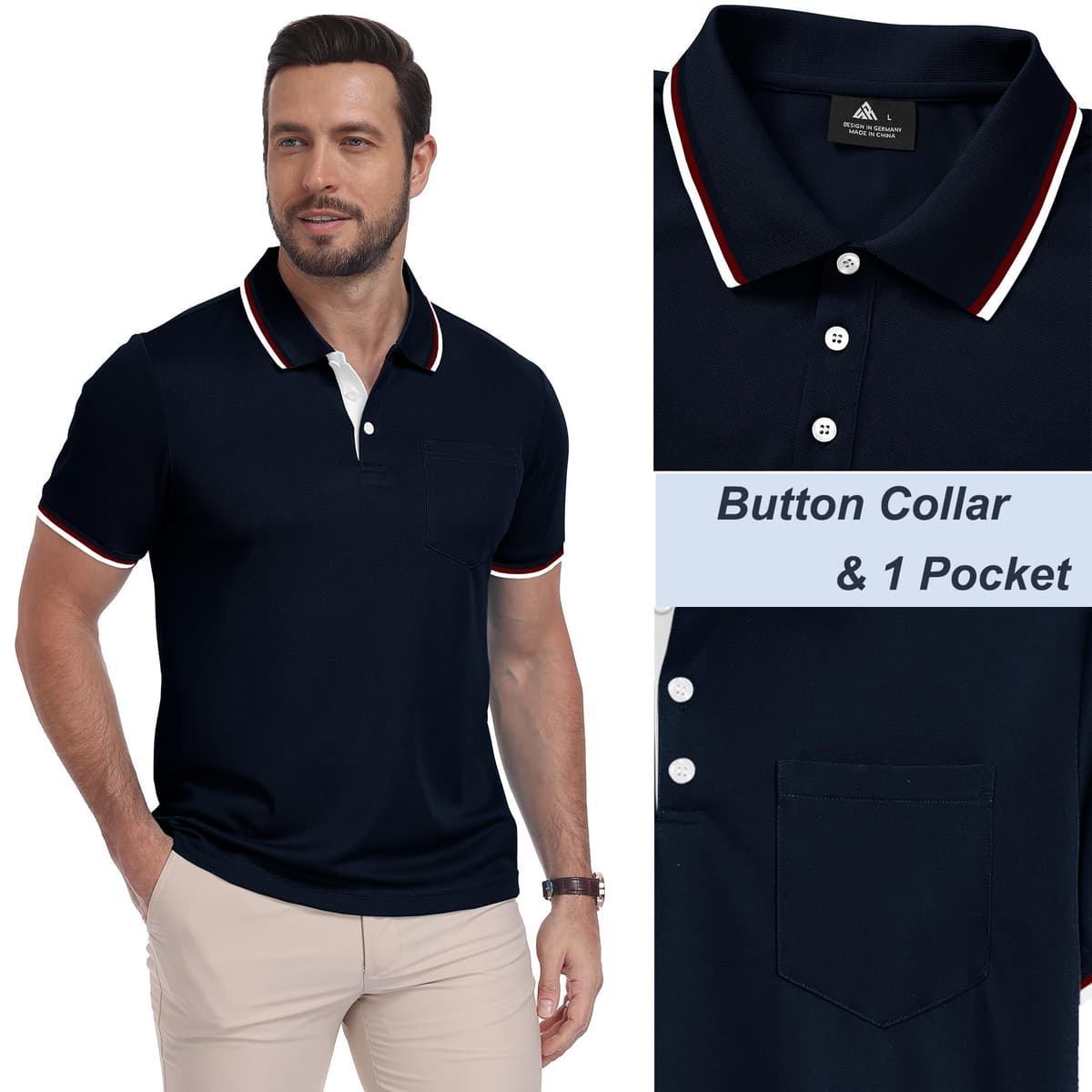 ZITY Polo para Hombre Paquete de 3 Polo Manga Corta Camiseta Golf Trabajo Transpirable Camiseta Informal con Bolsillo Verano Tres Piezas T Shirt para Vacaciones — view 2
