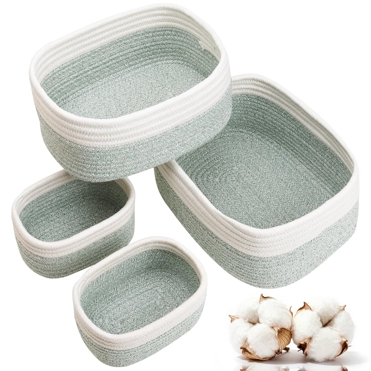 Withosent Juego de 4 Cestas Almacenaje Tejida con Cuerda de Algodón, Cesta Bebe Organizadoras, Cajas Organizadoras Baño Decorativas para Armarios, Salones, Juguetes, Cambiador