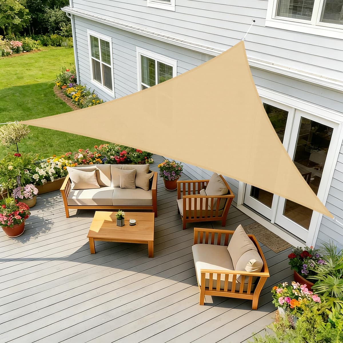 HENG FENG Toldo Vela de Sombra Rectangular 4x5m, PES 160 g/m² Impermeable, 95% Bloqueo UV, para Exterior en Terraza, Jardín, Patio - Incluye Cuerda de Fijación - Beige — view 25