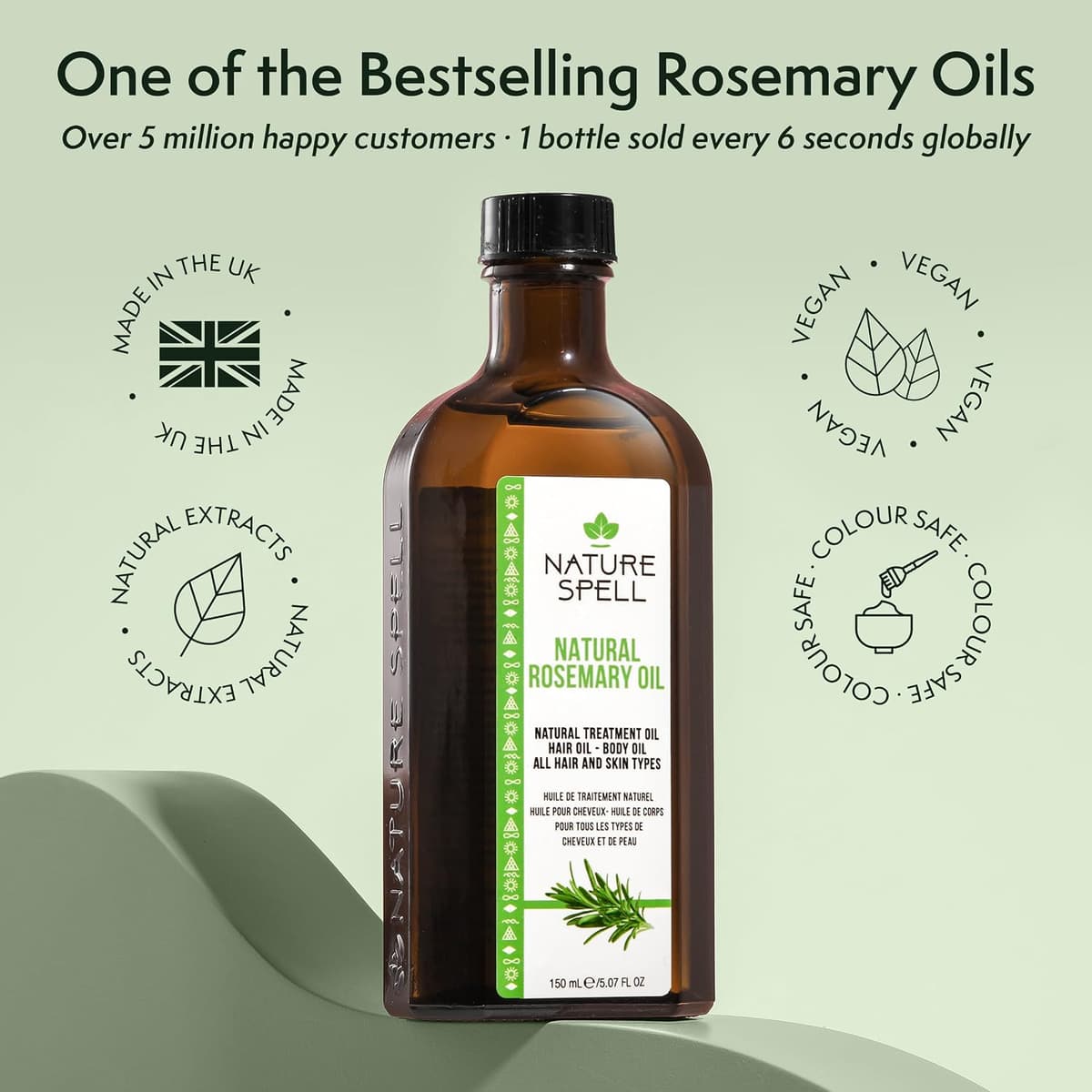 Nature Spell Rosemary Oil for Hair Growth, Pre-Diluted Scalp Oil, Stimulates Growth, Strengthens Dry and Damaged Strands, Nourishes Split Ends, Colour Safe, For All Hair Types, Vegan, 150 ml — view 5