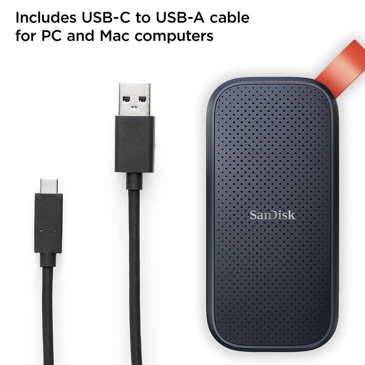 SANDISK Portable SSD 1TB (Read speeds up to 800 MB/s, USB 3.2 Gen 2, USB-C, NVMe Solid State Performance, Updated firmware, fastening loop made of durable rubber) Black — view 3
