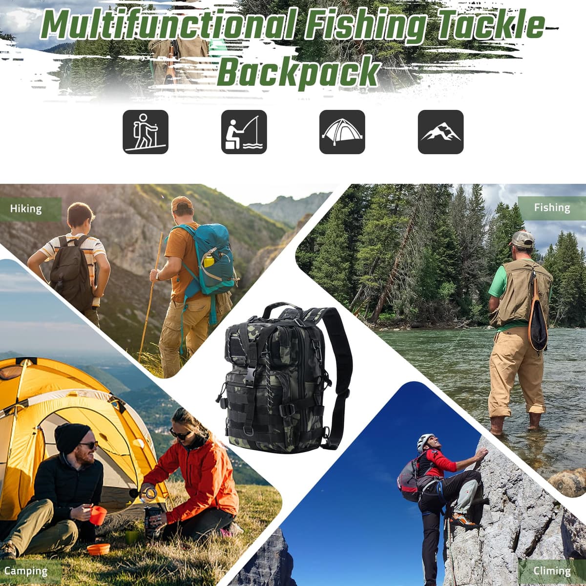Mochila de Pesca, Mochila de Almacenamiento para Pesca Bolsa de Aparejos de Pesca Impermeable Bolsa de Pesca Mochila de Pesca Táctical Mochila Táctica Molle para Pesca Senderismo Caza — view 7