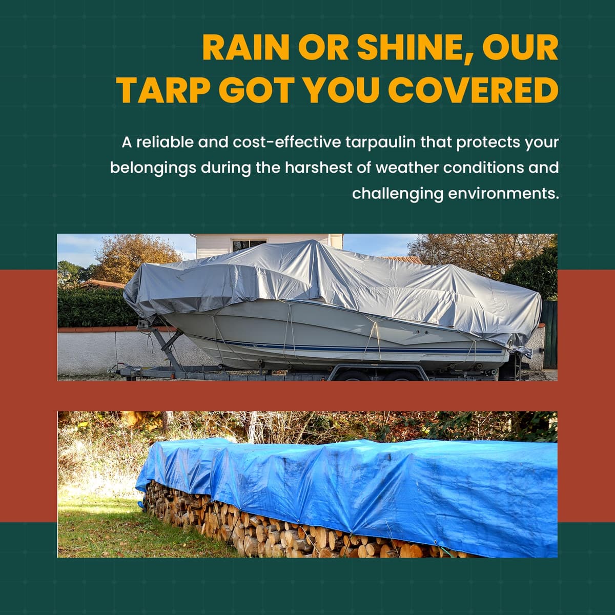 Large Waterproof Tarp- Heavy Duty Thick Poly Tarpaulin Ideal for Canopy Tents, Boats, RV or Pool Covers- Multipurpose Protective Tarps with Grommets for Indoor and Outdoor Use — view 6
