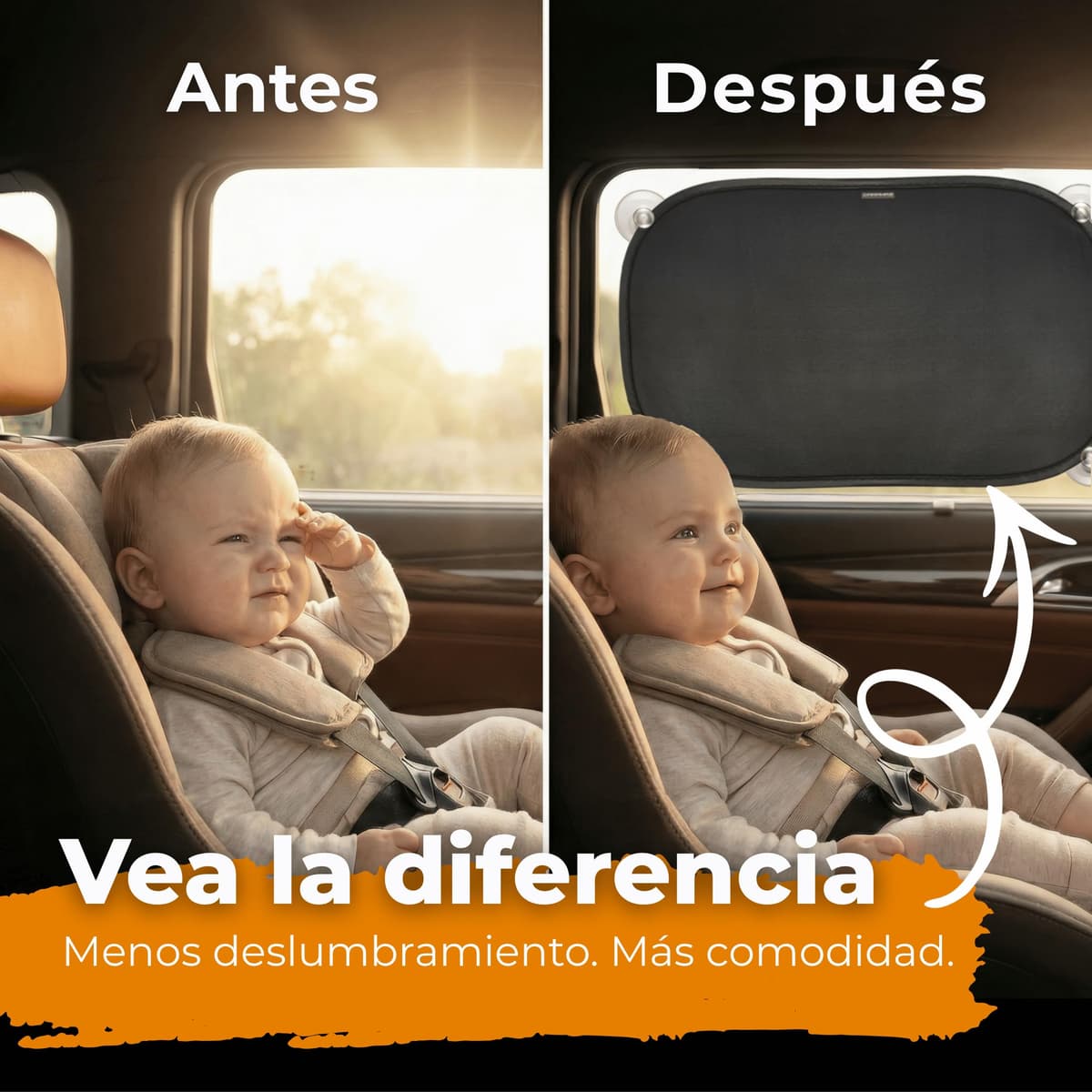 Car Window Shades for Baby with Certified UV Protection - Optimal Darkness with Suction Cups in Universal Size 51 x 31 cm - Black Design - Pack of 2 — view 3