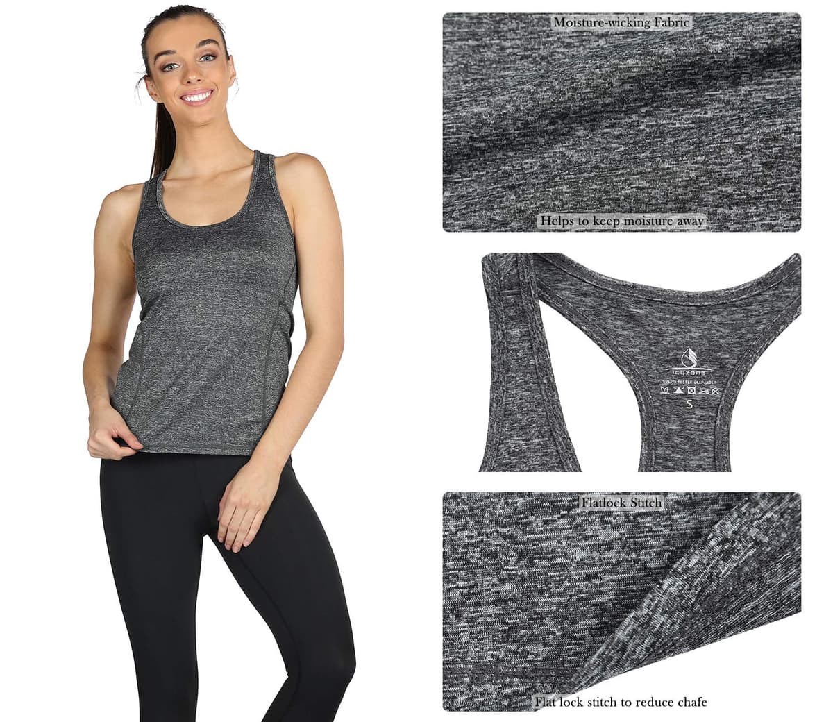 icyzone Camiseta de Tirantes Fitness Deportiva Mujer, Pack de 3 — view 5