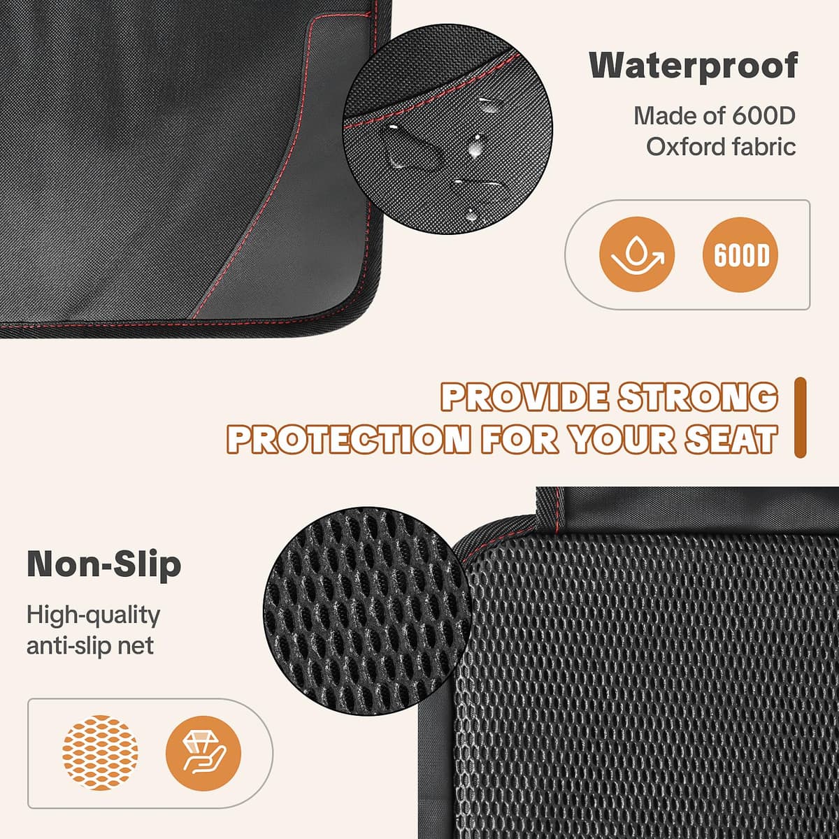 NWOUIIAY Protector de Asiento para Coche Impermeable Antideslizante con Bolsillos para los Asientos de Coche de Bebé Fácil de Limpiar y Arreglar Negro — view 2