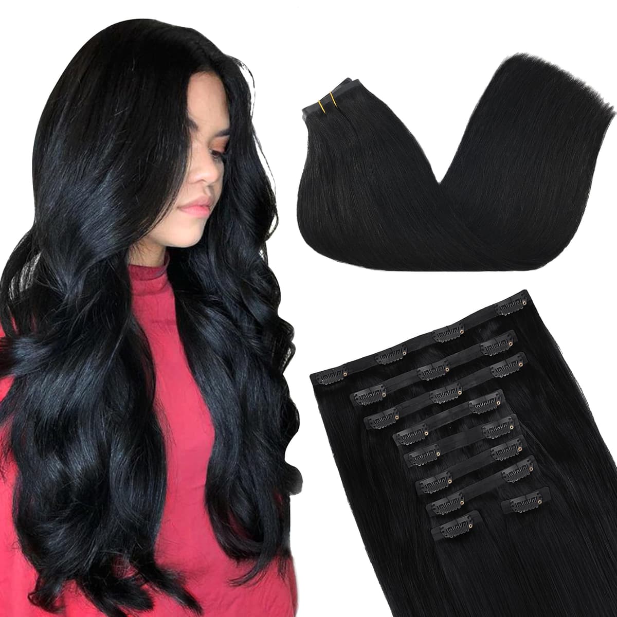 GOO GOO Clip in Hair Extensions Human Hair, 18inch 150g 9Pcs, #2 Dark Brown, Hair extensions for women, Human Hair Extensions Clip in — view 52