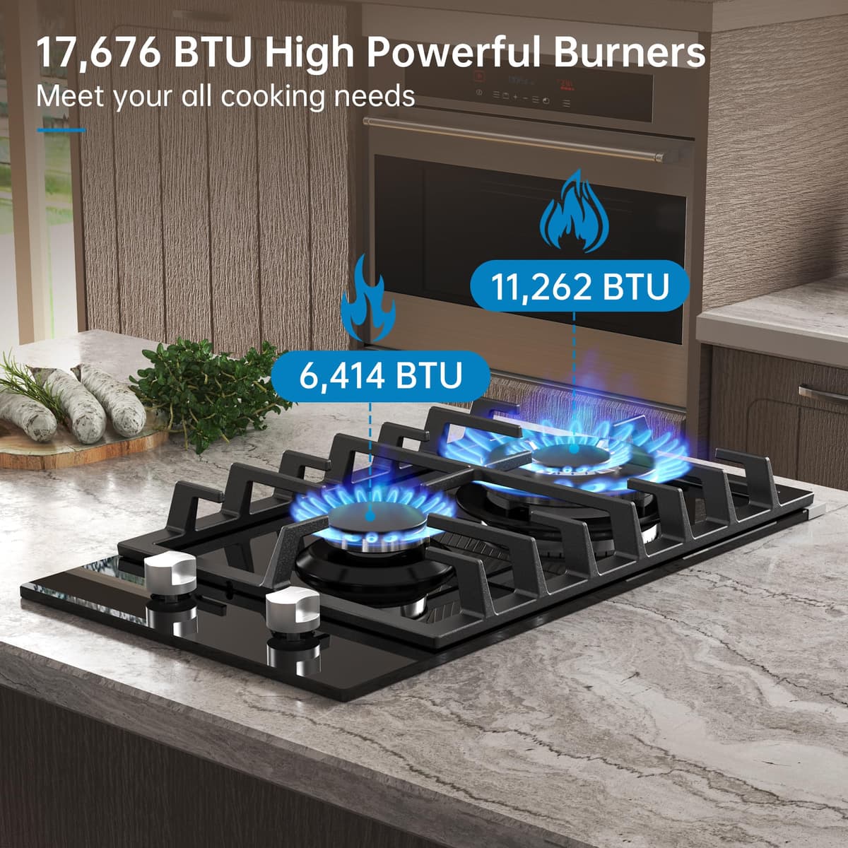 Amzgachfktch Gas Cooktop 2 Burner Propane Cooktop, 12 Inch Gas Stove Top with Thermocouple Protection, LPG/NG Dual Fuel Built-in Tempered Glass Stove for Apartment, Indoor, RV — view 2